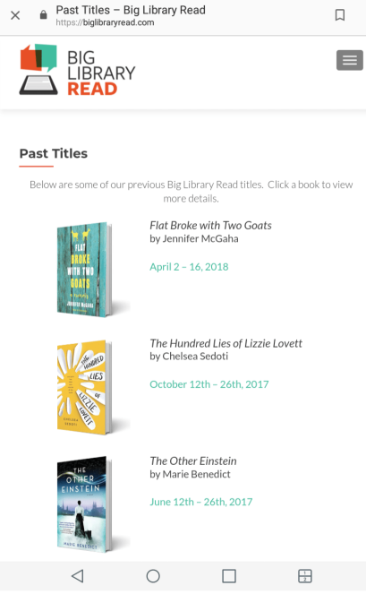 Screenshot of Big Library Read's Past Titles.