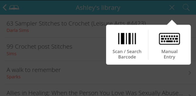 Screenshot of ways to add books to Libib.
